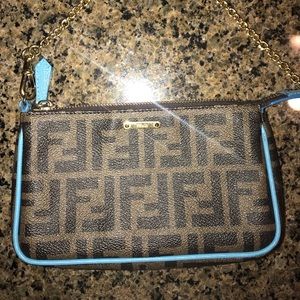 Authentic Fendi Zucca Canvas Leather Pochette
